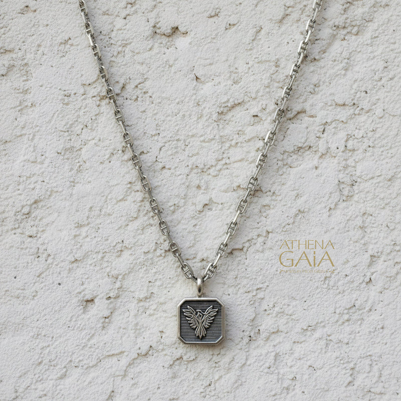 Phoenix Talisman Square Pendant - Sterling Silver