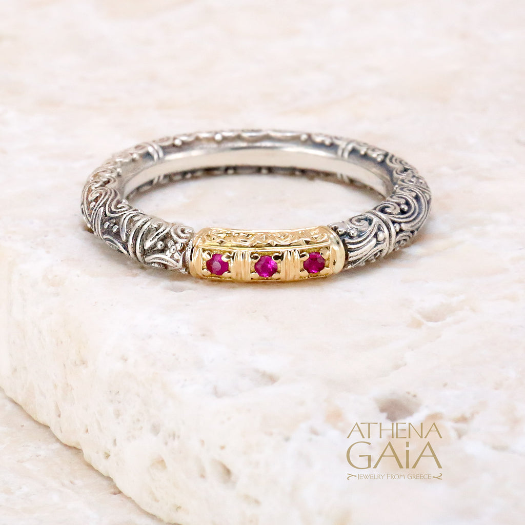 Meadow Breeze Pave Accent Ring - 18k Gold & Sterling Silver Ring - Stackable Ring
