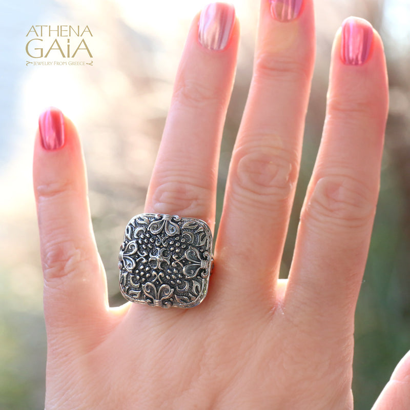 Royal Pillow Cross Ring - Sterling Silver Ring - Cocktail Ring