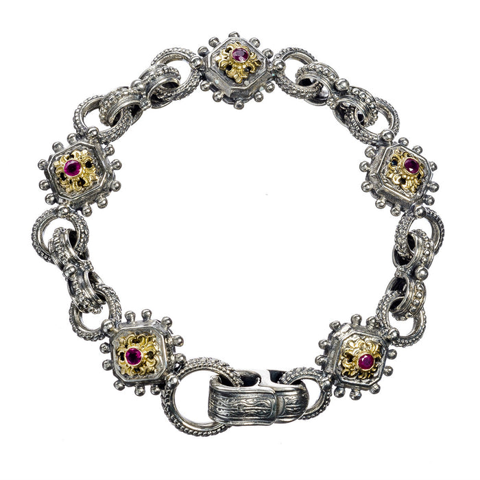 Octagon Fleur Ruby Empty Charm Bracelet (In-Stock)