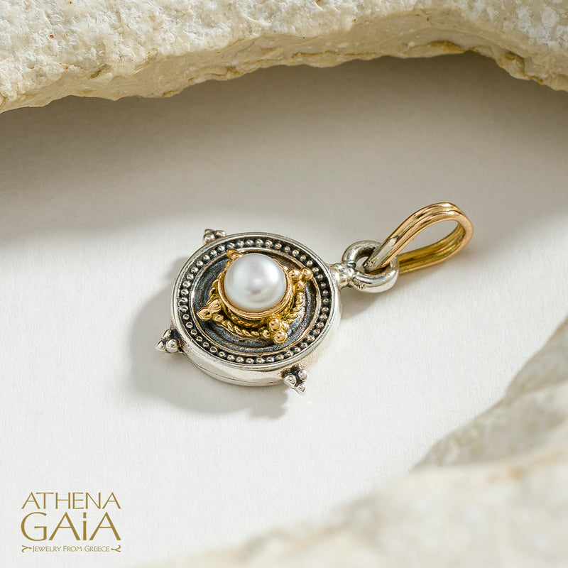 Cyclades Circle Framed Pendant - 18k Gold & Sterling Silver Pendant
