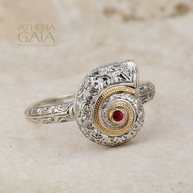 Thalassa Sea Snail Stone Ring (Small) - 18k Gold & Sterling Silver Ring