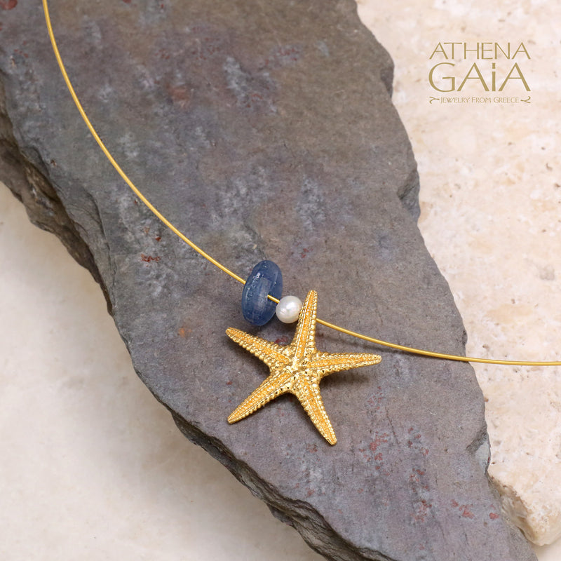 Starfish with Pearl Necklace (Small) - Gold Plated Sterling Silver Necklace