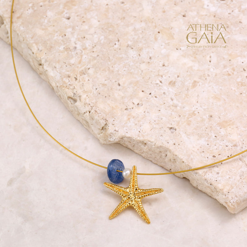 Starfish with Pearl Necklace (Small) - Gold Plated Sterling Silver Necklace