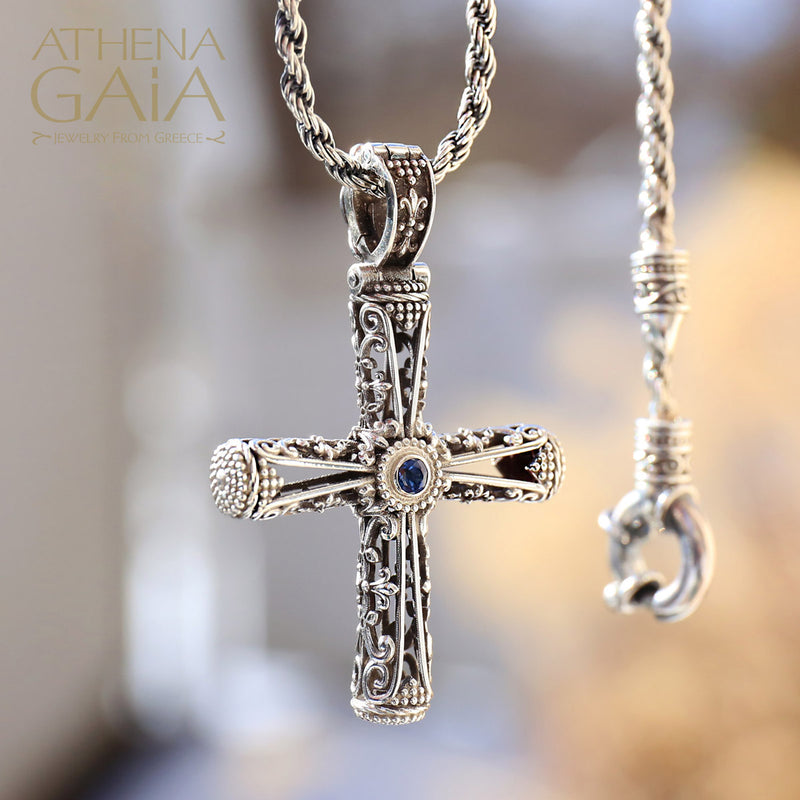 Columns Filigree Orthodox Cross (Large) - Sterling Silver - Byzantine Cross