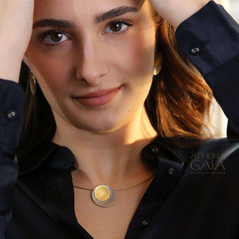 Desert Eclipse Pendant Necklace - Gold Plated Sterling Silver Necklace