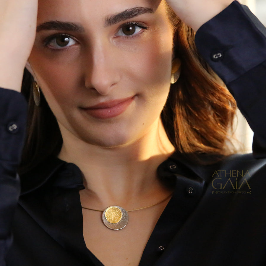 Desert Eclipse Pendant Necklace - Gold Plated Sterling Silver Necklace