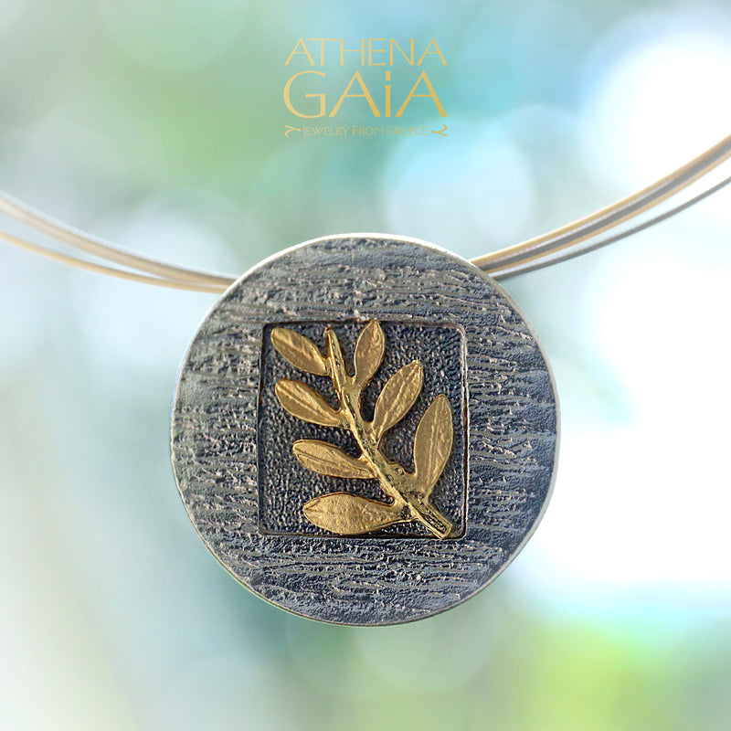 Round Champion Olive Branch Necklace - 14k Gold & Sterling SIlver
