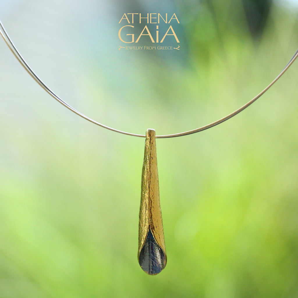 Curled Leaf Vase Pendant - Gold Plated Sterling Silver Necklace (In-Stock)