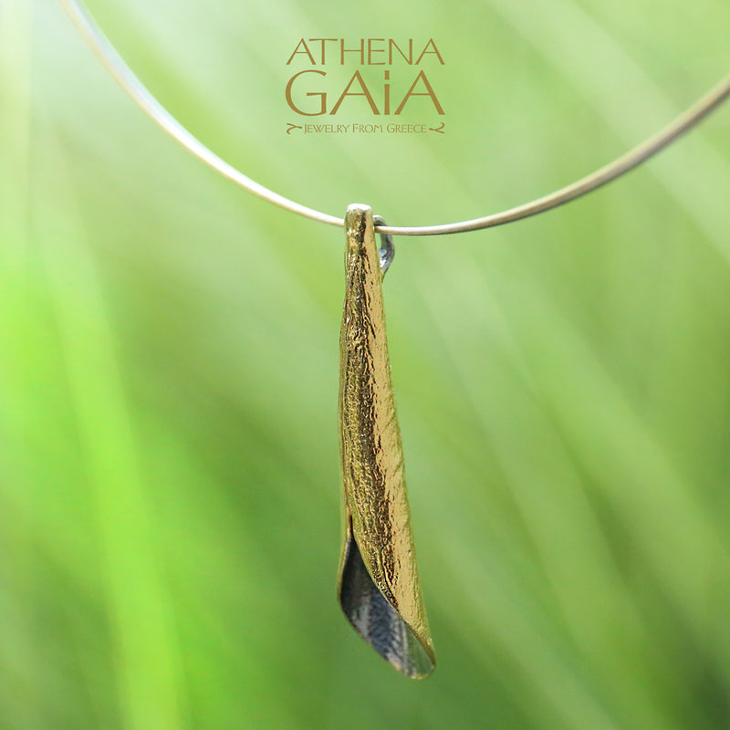 Curled Leaf Vase Pendant - Gold Plated Sterling Silver Necklace