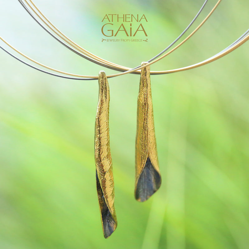 Curled Leaf Vase Pendant - Gold Plated Sterling Silver Necklace