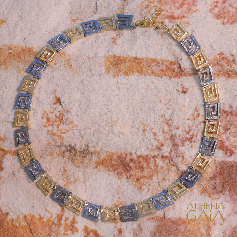 Greek Key Meander Full Necklace - Sterling Silver - Link Necklace