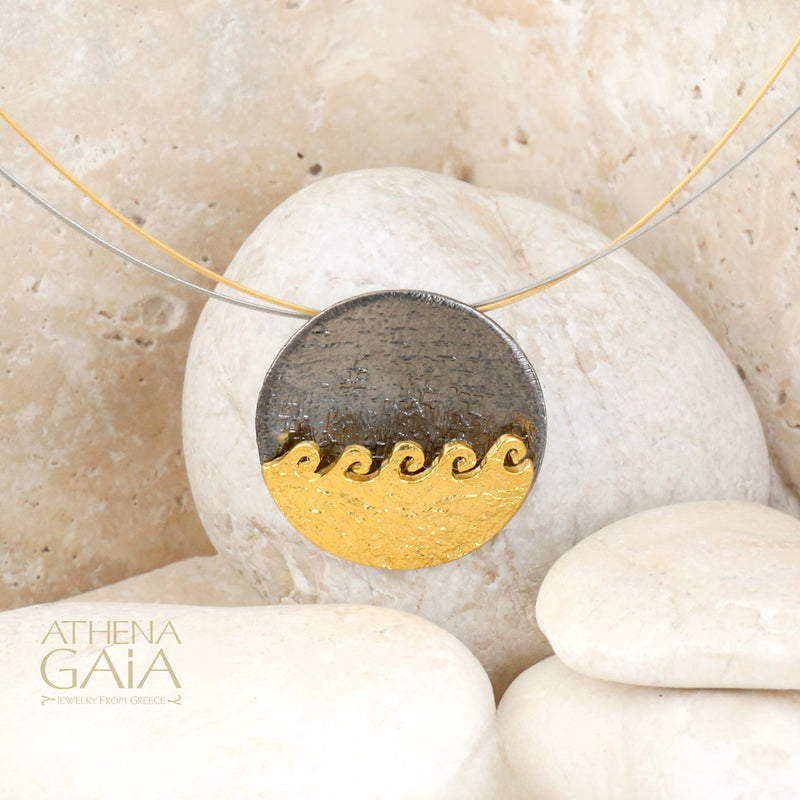 Nightwaves Round Maelstrom Necklace - Gold Plated Sterling Silver Necklace