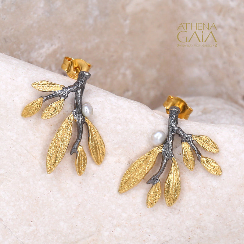 Pearl Olive Small Cluster Earrings - Gold Plating and Sterling Silver - Post Earrings