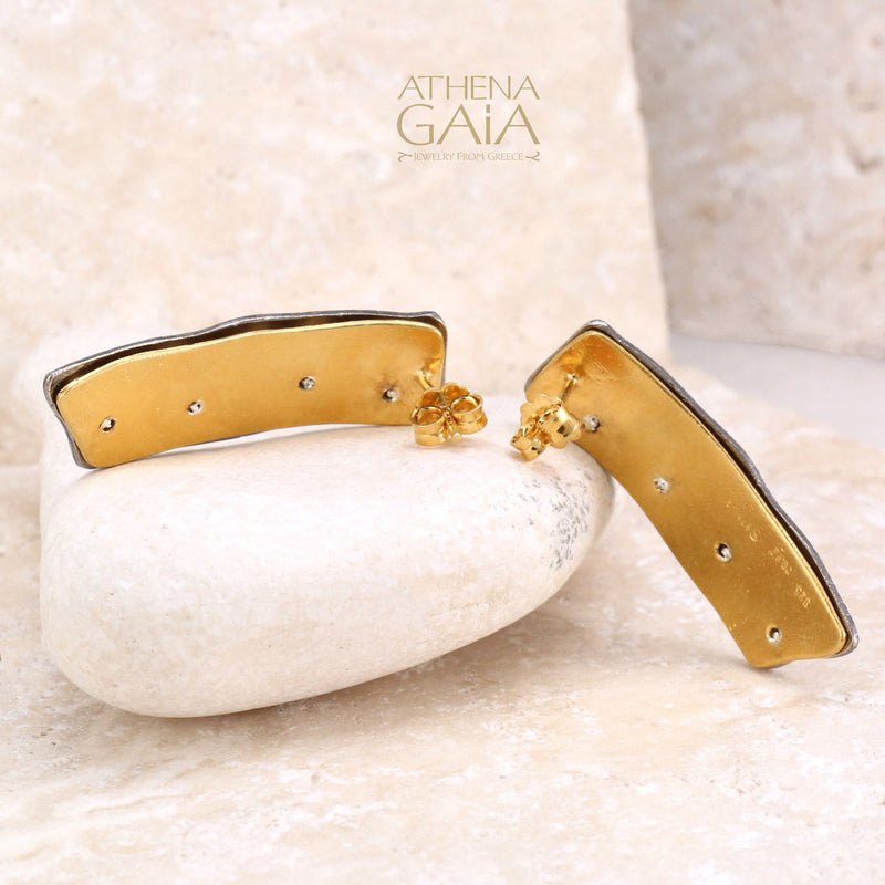 Rectangular River Stones Post Earrings (Large) - Gold Plated Sterling Silver Earrings (In-Stock)