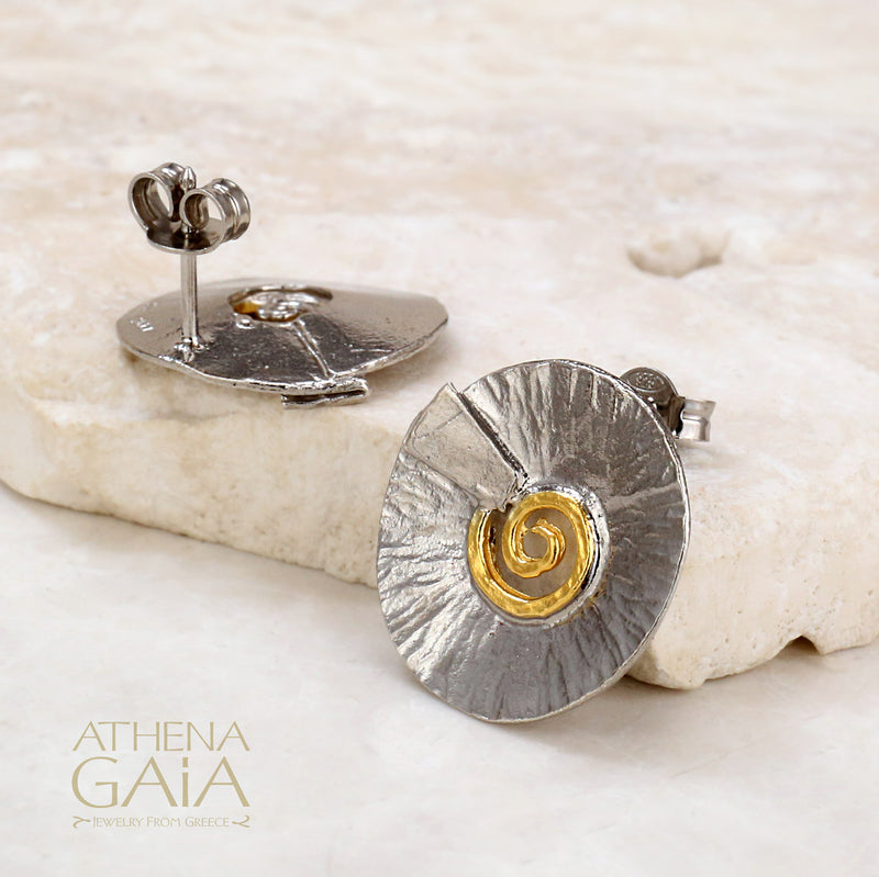 Spiral Gravity Post Earrings - Gold Plated Sterling Silver Earrings