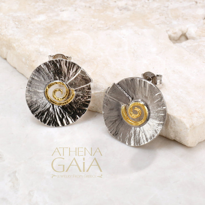 Spiral Gravity Post Earrings - Gold Plated Sterling Silver Earrings