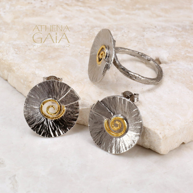 Spiral Gravity Post Earrings - Gold Plated Sterling Silver Earrings