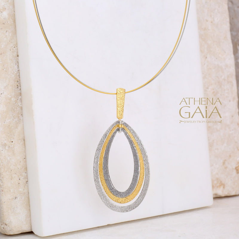 Stilvi Drop Triple Loop Necklace - Gold Plated Sterling Silver Necklace