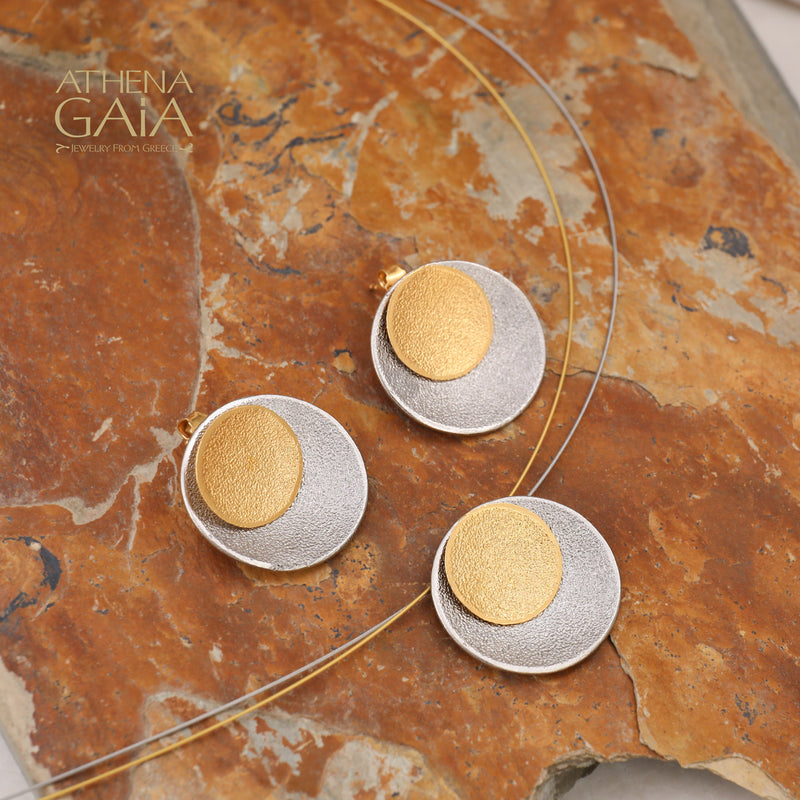 Desert Eclipse Pendant Necklace - Gold Plated Sterling Silver Necklace