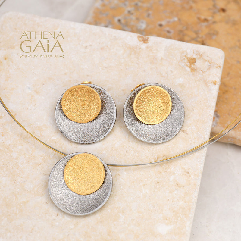 Desert Eclipse Pendant Necklace - Gold Plated Sterling Silver Necklace