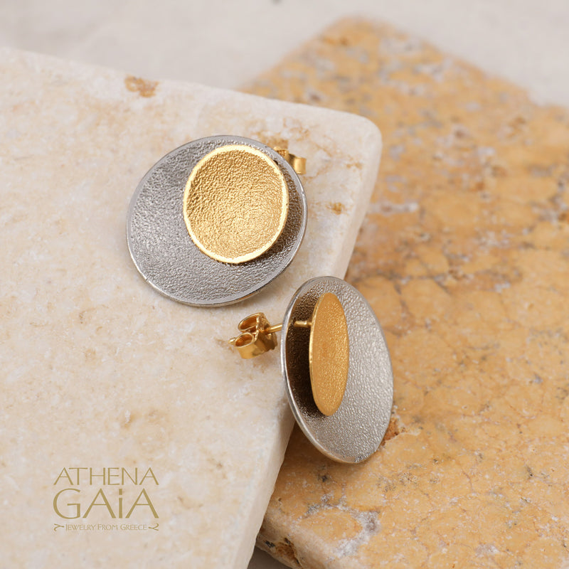 Desert Eclipse Earrings - Gold Plated Sterling Silver - Post Earrings