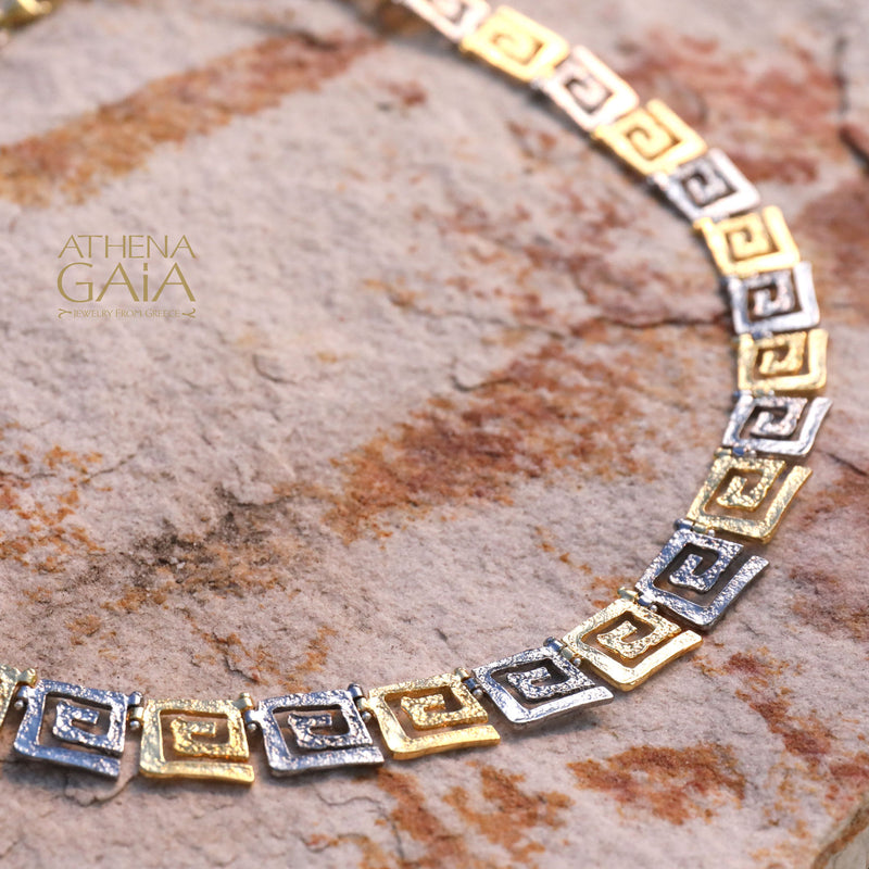 Greek Key Meander Full Necklace - Sterling Silver - Link Necklace