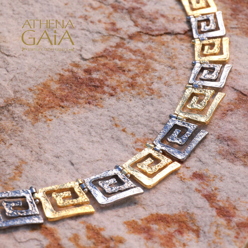 Greek Key Meander Full Necklace - Sterling Silver - Link Necklace