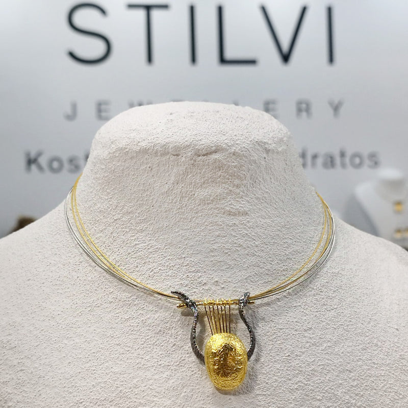 Chelys Lyre Necklace (Large) - Gold Plated Sterling Silver Necklace