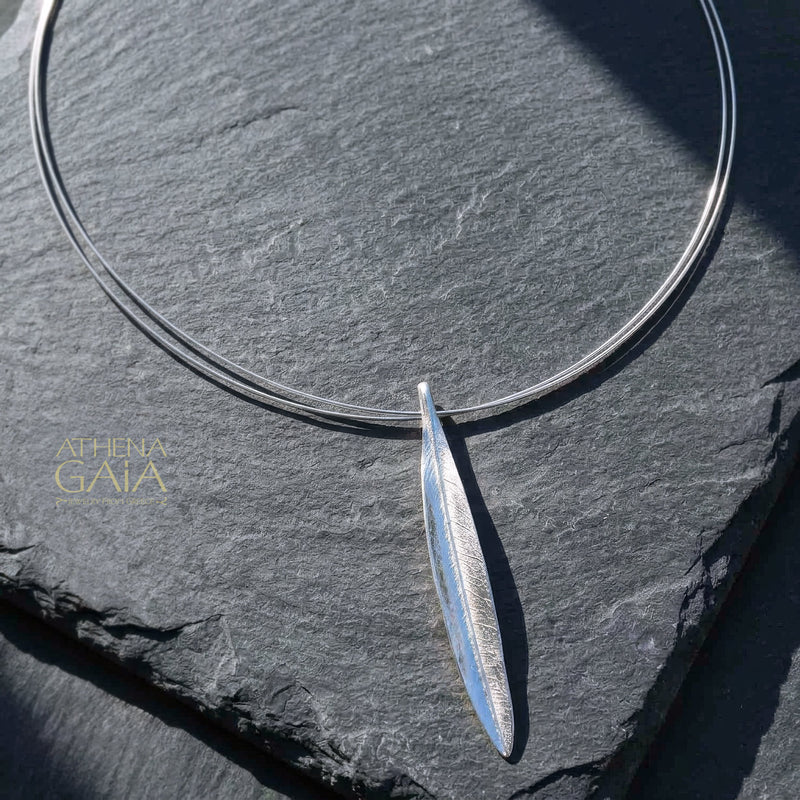 Long Leaf Noir Necklace - Sterling Silver Necklace