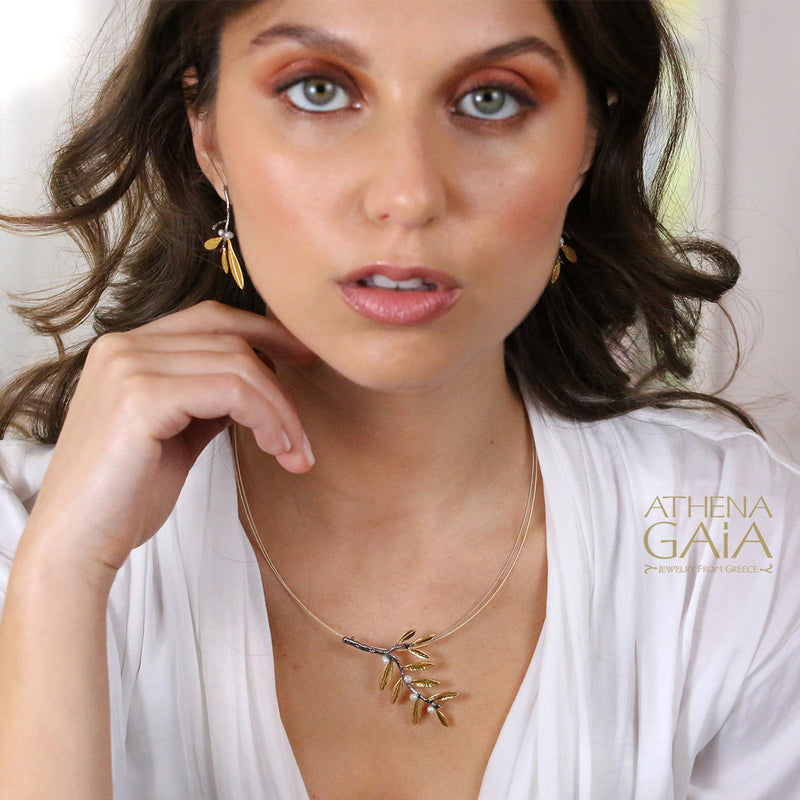 Pearl Olive Tria Earrings - Gold Plated Sterling Silver - Post Earrings