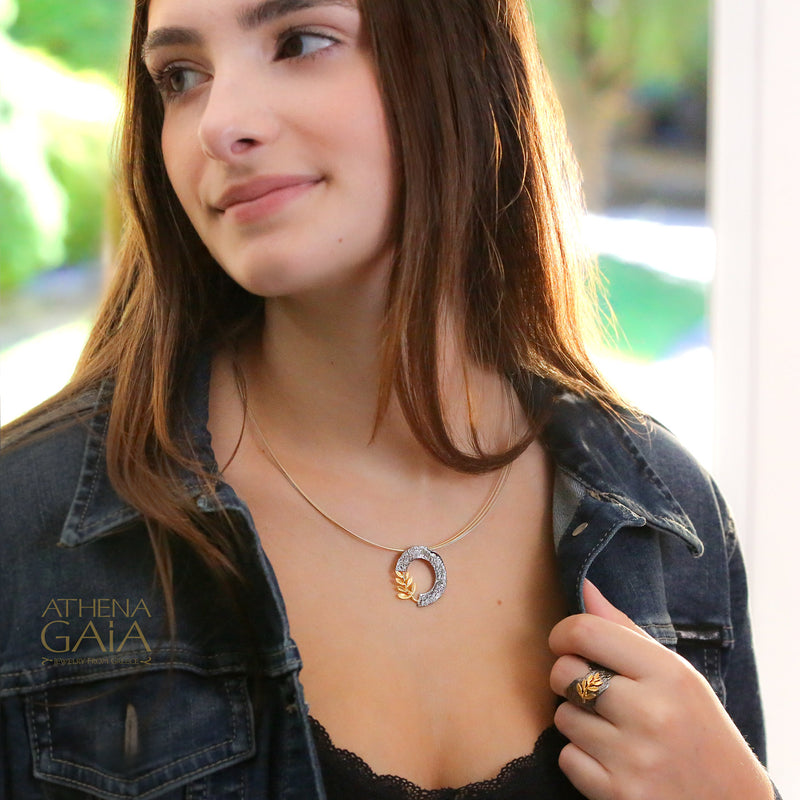 Open Circle Champion Olive Branch Necklace - 14k Gold & Sterling Silver