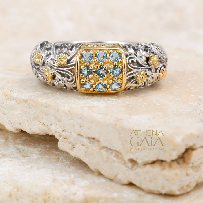 Meadow Breeze Stone Field Band Ring - 18k Gold & Sterling Silver Ring - Stackable Ring