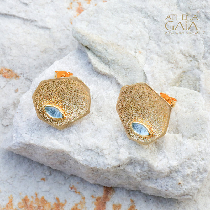 Desert Oasis Earrings - Gold Plated Sterling Silver - Topaz Post Earrings