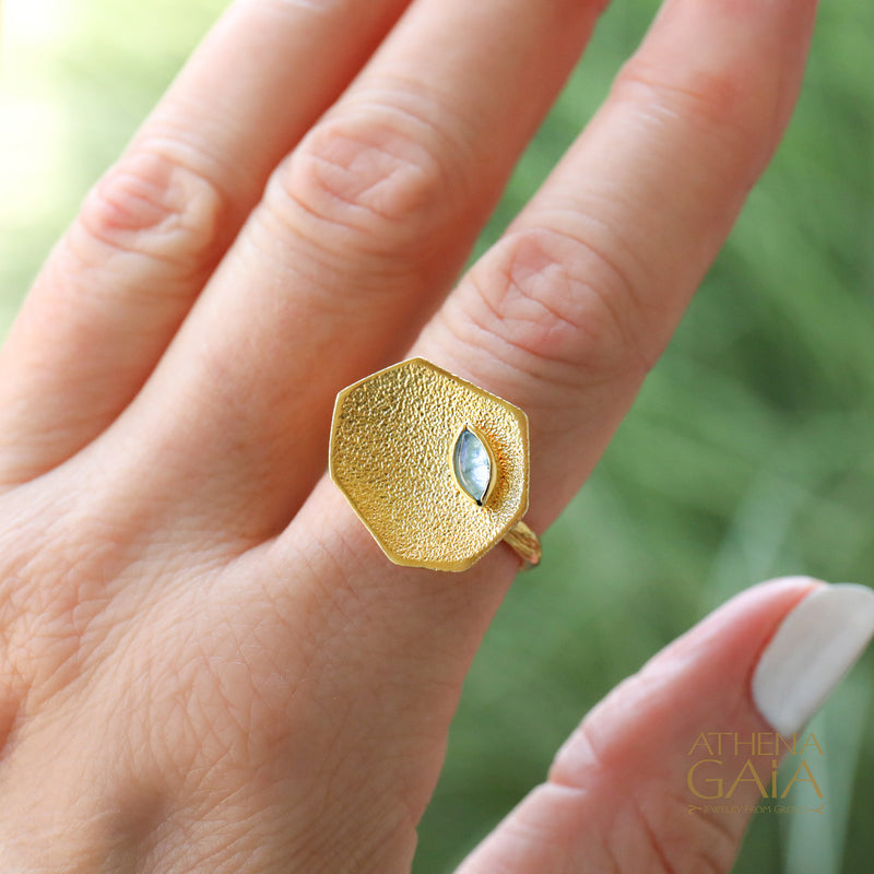 Desert Oasis Ring - Gold Plated Sterling Silver - Topaz Ring