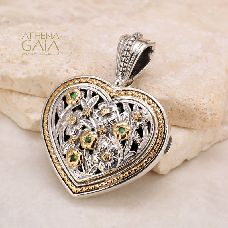 Meadow Shadows Heart Locket (Large) - 18k Gold & Sterling Silver Pendant