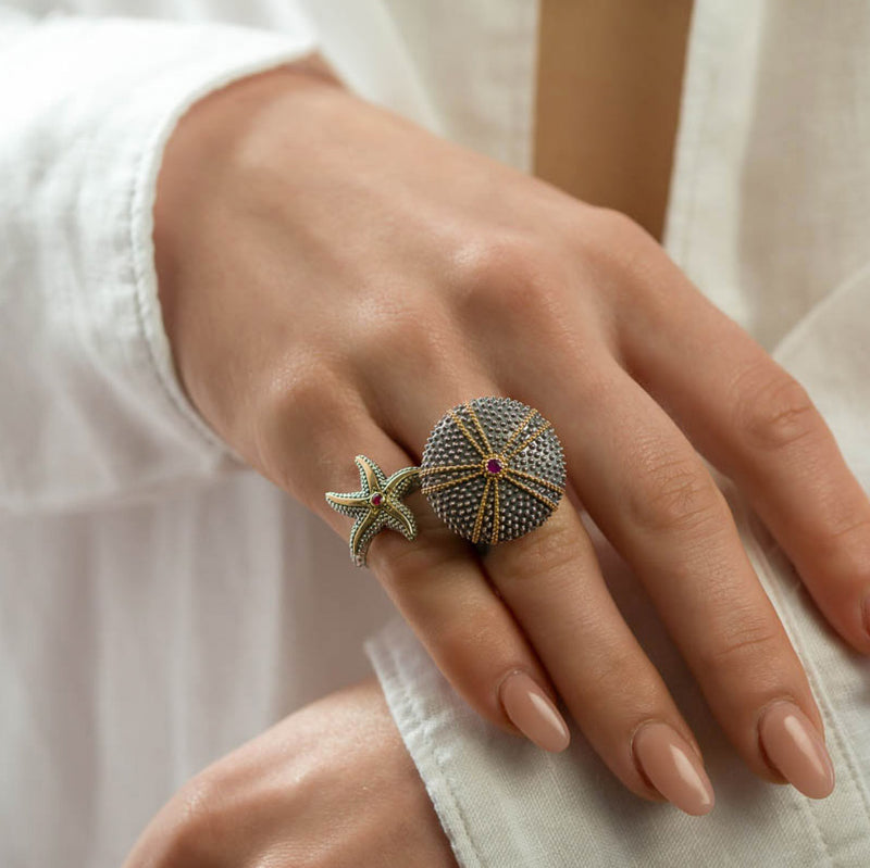 Thalassa Starfish Gemstone Ring (Small) - 18k Gold & Sterling Silver Ring - Cocktail Ring