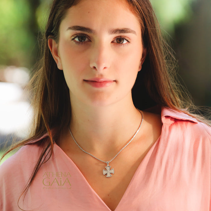 Beaded Maltese Cross - 14k White Gold - Greek Cross (In-Stock)