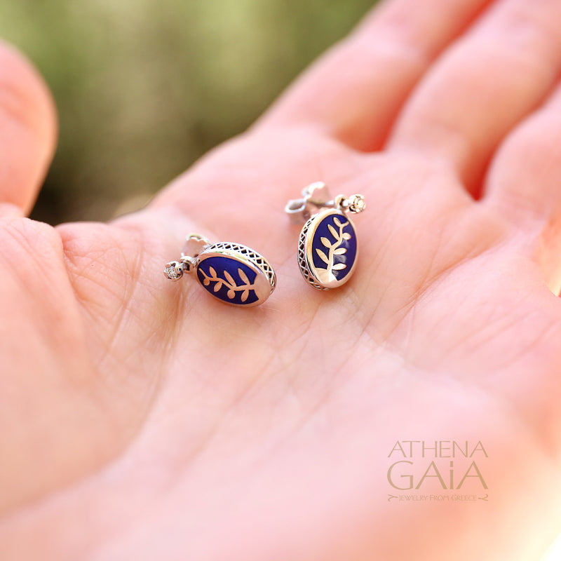 Tree of Life Diamond Stud Earrings – Reversible Enamel - 18k Gold
