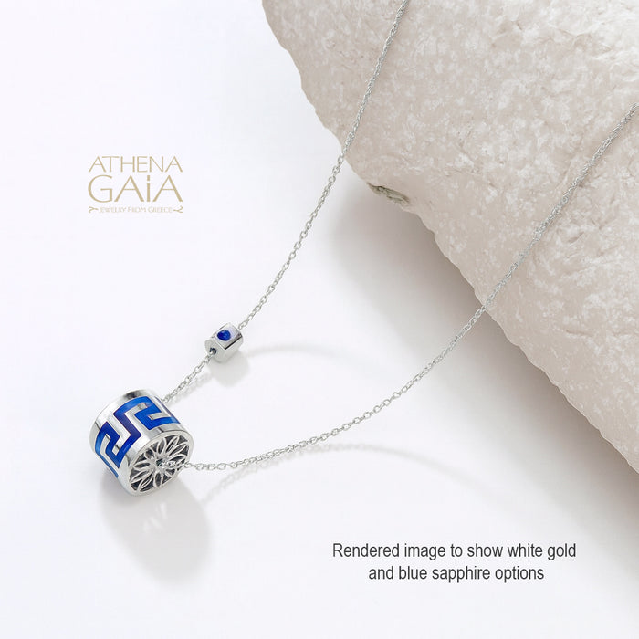 Eternal Rolling Greek Key Drum Pendant Necklace - 18k Gold Necklace