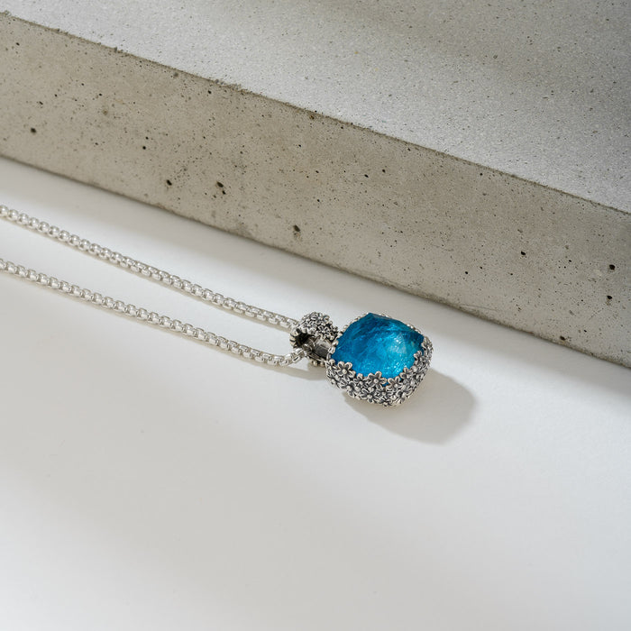 Pop Rocks Wild Flower Anthemis Bezel Square Pendant - Sterling Silver Pendant