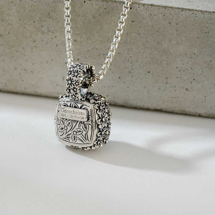 Pop Rocks Wild Flower Anthemis Bezel Square Pendant - Sterling Silver Pendant