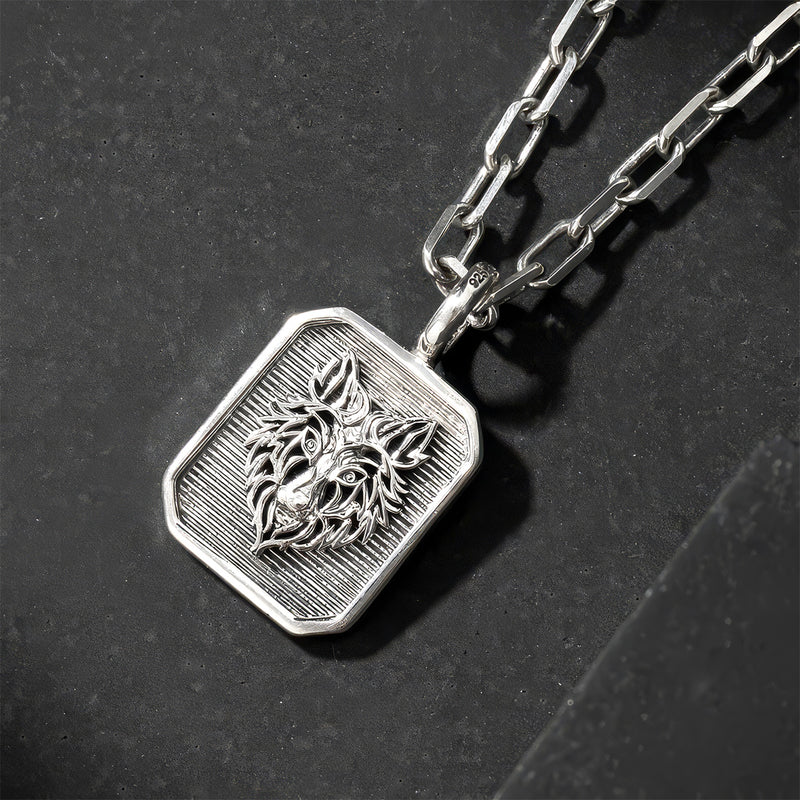 Wolf Square Pendant - Sterling Silver - Talisman