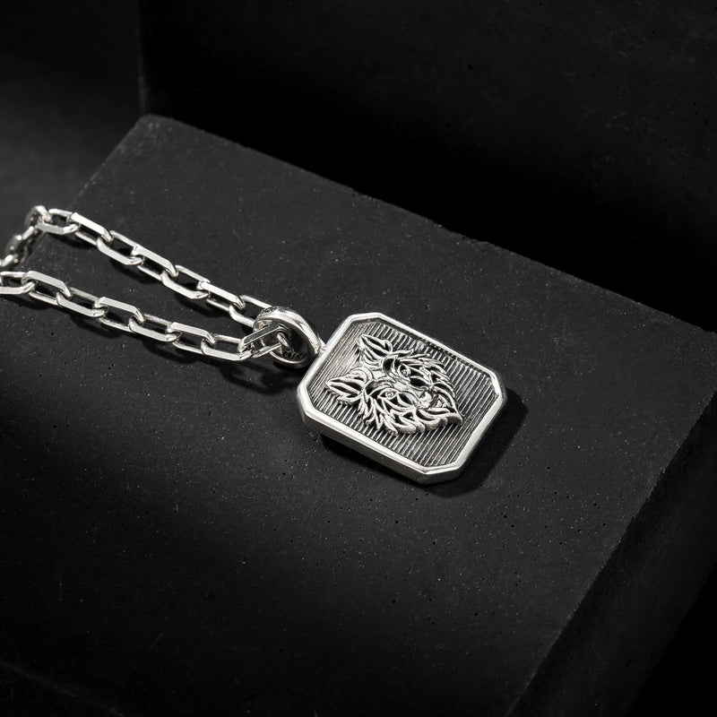 Wolf Square Pendant - Sterling Silver - Talisman