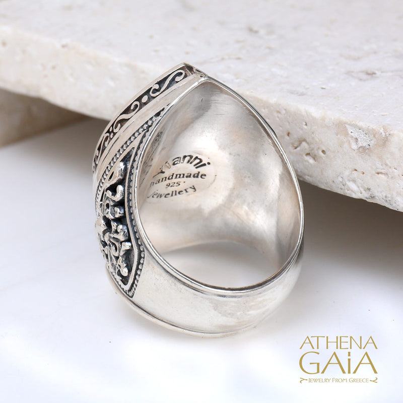 Byzantine Marquis Fountain Ring - Sterling Silver Ring - Large Stone Ring