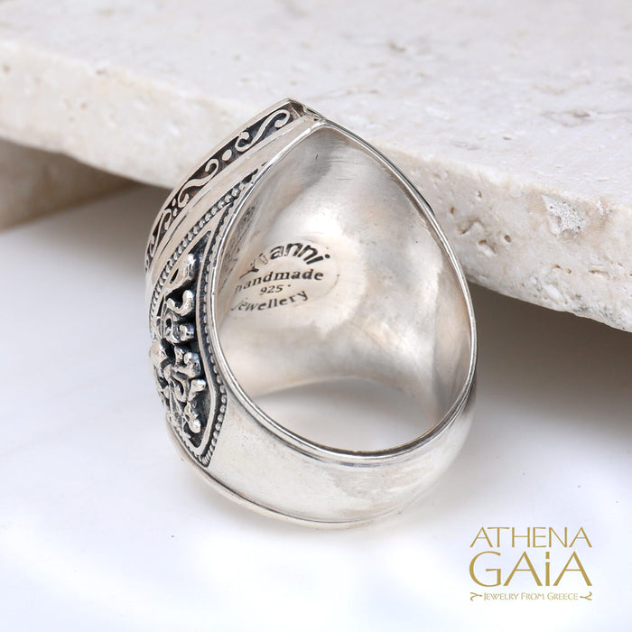 Byzantine Marquis Fountain Ring - Sterling Silver Ring - Large Stone Ring