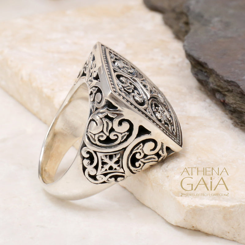 Synergy Quad Ring - Sterling Silver Ring - Cigar Band Ring