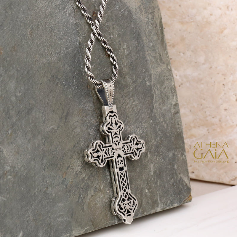 Filigree Orthodox Cross - Sterling Silver - Cross Necklace