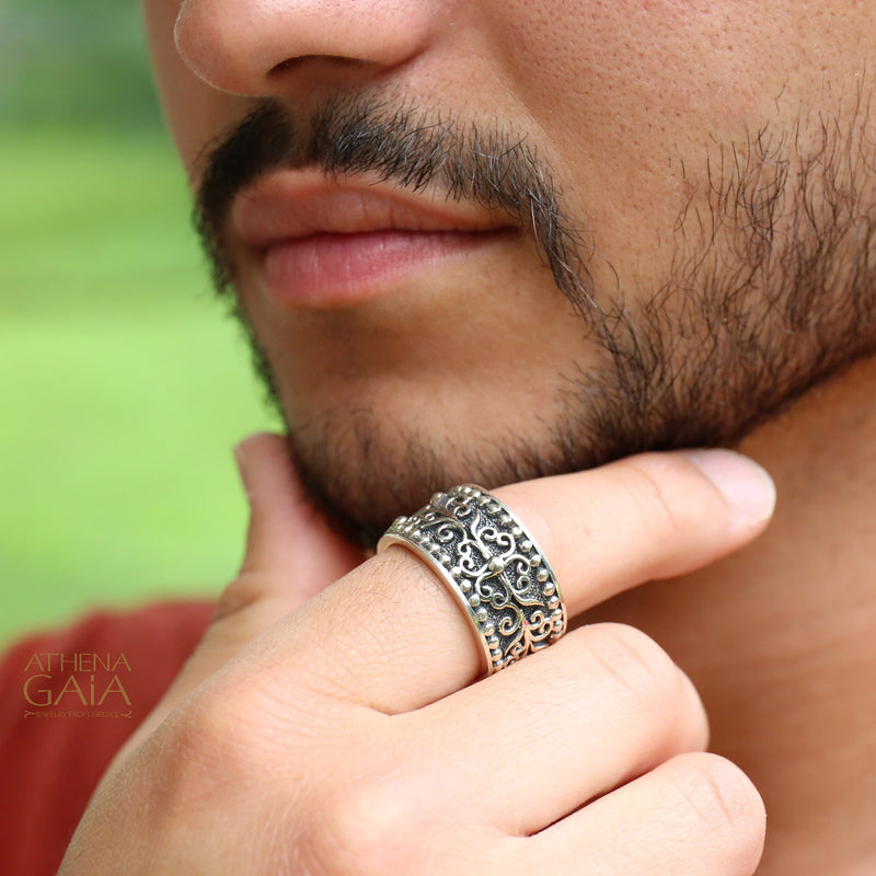 Ivy Pebble Path Ring - Sterling Silver Ring - Cigar Band Ring