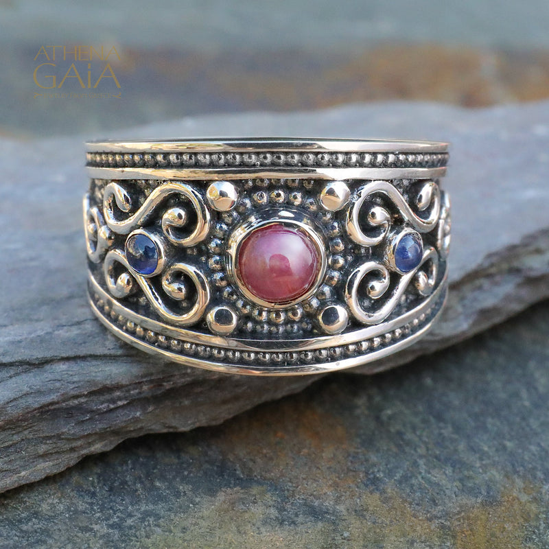 3 Stone Synergy Ring - Size 11.5 Sterling Silver Ring - Unisex Ruby Ring (In-Stock)